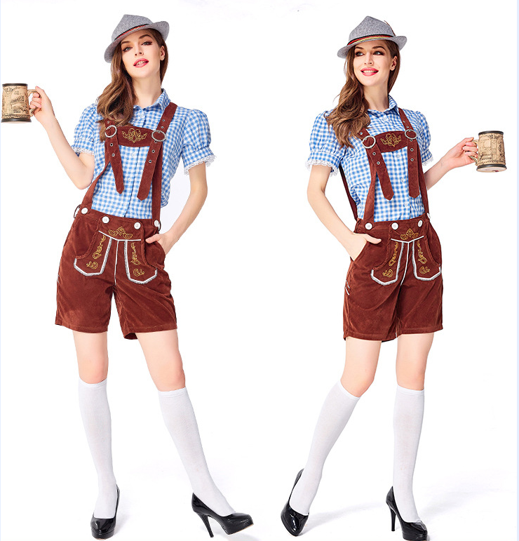 Womens Oktoberfest Outfit Embroidered Blouse with Lederhosen Shorts